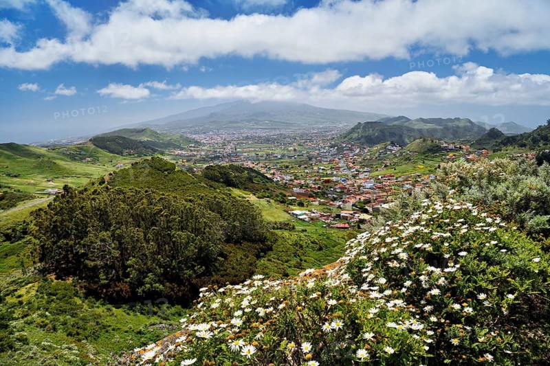 View of San Cristobal de La Laguna and the Anaga Mountains from the Mirador de Jardina, Tenerife Island, Canary Islands, Spain