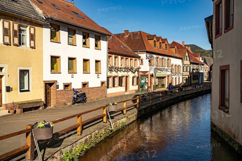 The Queich in the old town of Annweiler am Trifels, Southern Wine Route, Rhineland-Palatinate, Germany