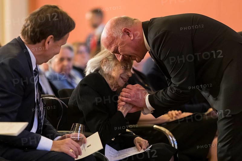 Margot Friedländer (Holocaust survivor and honorary citizen of the city of Berlin) is greeted by Kai Wegner (Governing Mayor of Berlin) at the commemorative event of the Senate and Berlin House of Representatives on the 80th anniversary of the end of the Second World War, Berlin, 07.05.2025