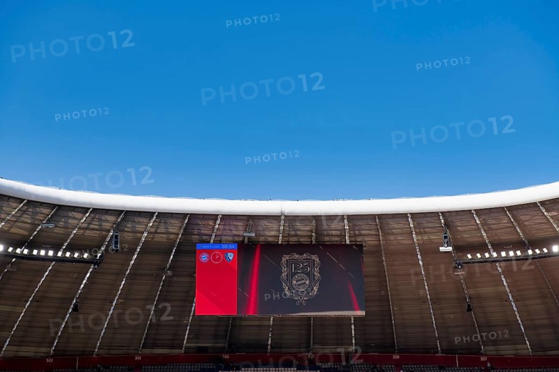 Scoreboard, Anniversary 125 years FC Bayern Munich FCB, Sky, Allianz Arena, Munich, Bavaria, Germany
