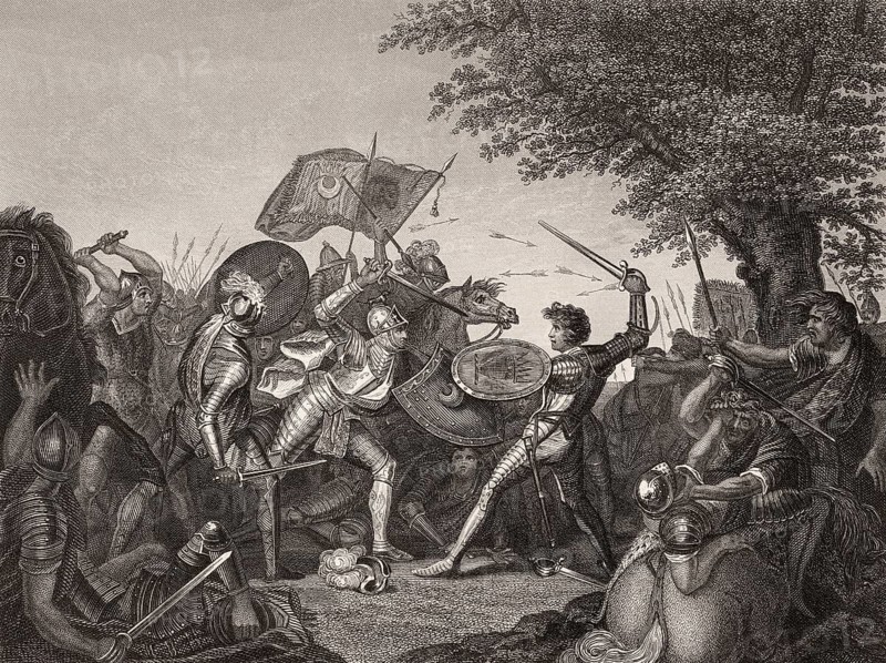 The Battle of Holmedon Hill, a conflict between English and Scottish armies on 14 September 1402
