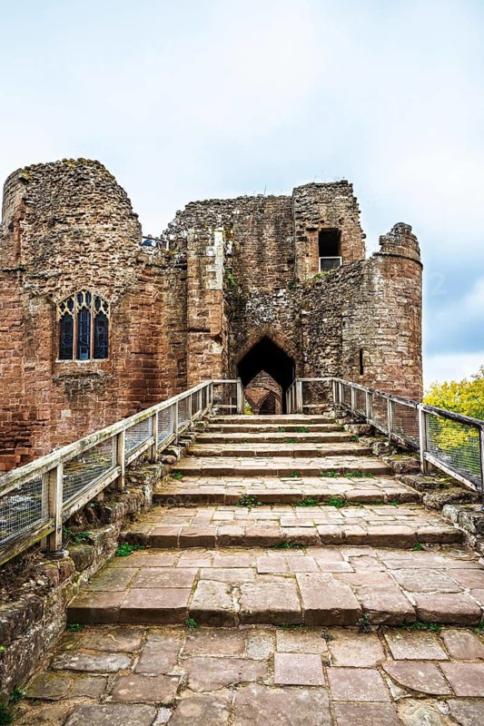 Autumn colors over Goodrich Castle, River Wye, Goodrich, Herefordshire, UK