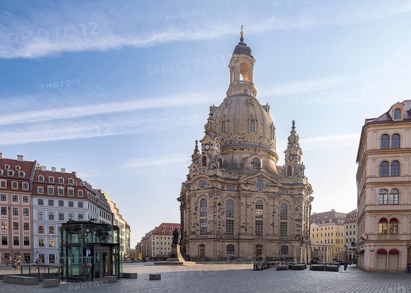 Church of Our Lady and Neumarkt in the early morning, Dresden, Saxony, Germany