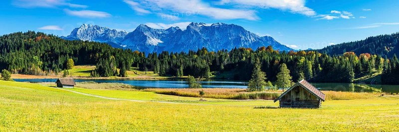 Geroldsee, behind it the Karwendel Mountains, Werdenfelser Land, Upper Bavaria, Bavaria, Germany