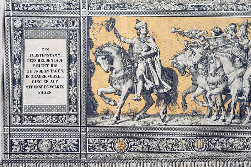 Fürstenzug, wall frieze made of Meissen porcelain tiles at the Stallhof, Dresden, Saxony, Germany