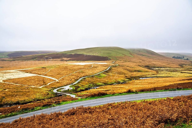 Autumn colors over Elan Valley Reservoir, Rhayader, Powys, Wales, UK
