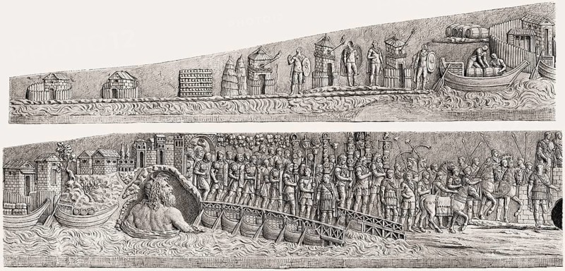 Bas-relief of the Dacian Wars at the Trajan's Column, a Roman triumphal column in Rome, Italy