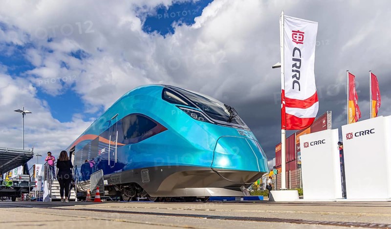 CINOVA H2 New Energy Intercity Train, train from the Chinese manufacturer CRRC with hydrogen drive. InnoTrans 2024. international trade fair for railway and transport technology. Messe Berlin, Berlin, Germany
