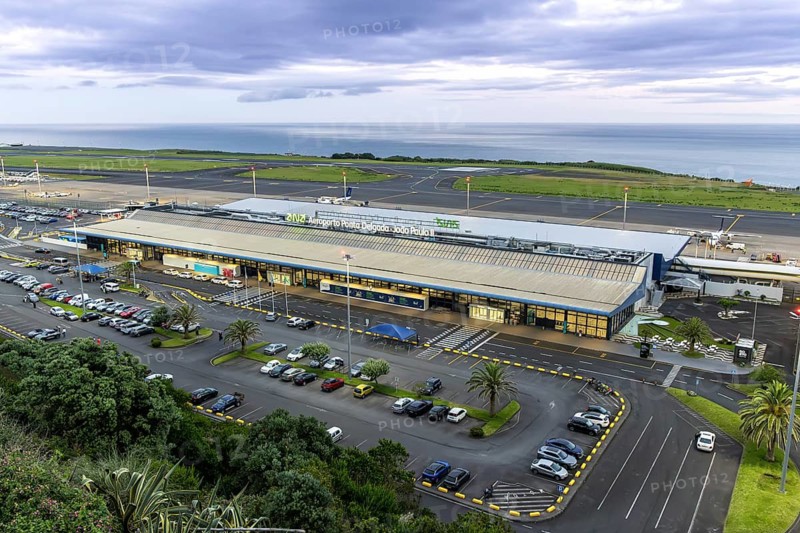 Ponta Delgada Airport Airport terminal in the evening in Ponta Delgada, Portugal