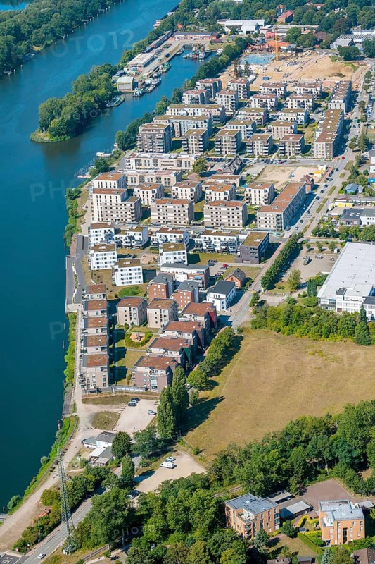 Europe, Germany, Schleswig-Holstein, Geesthacht, aerial view, aerial view, aerial view, aerial view, aerial view, aerial view, overview, air, upwind aerial photos, harbor terraces, Elbe, Elblage, formerly, from industrial park to residential area, residential building, apartment block, many, new building