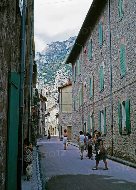 Narrow street in the village of Villefranche de Conflent, Pyrenees, France 1973