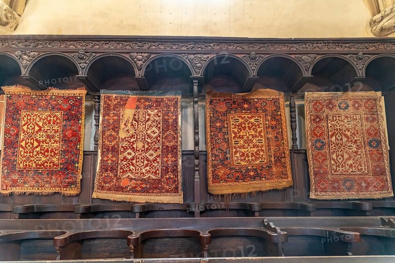 Transylvanian carpets in the interior of the Black Church in Brasov or Kronstadt, Transylvania, Romania