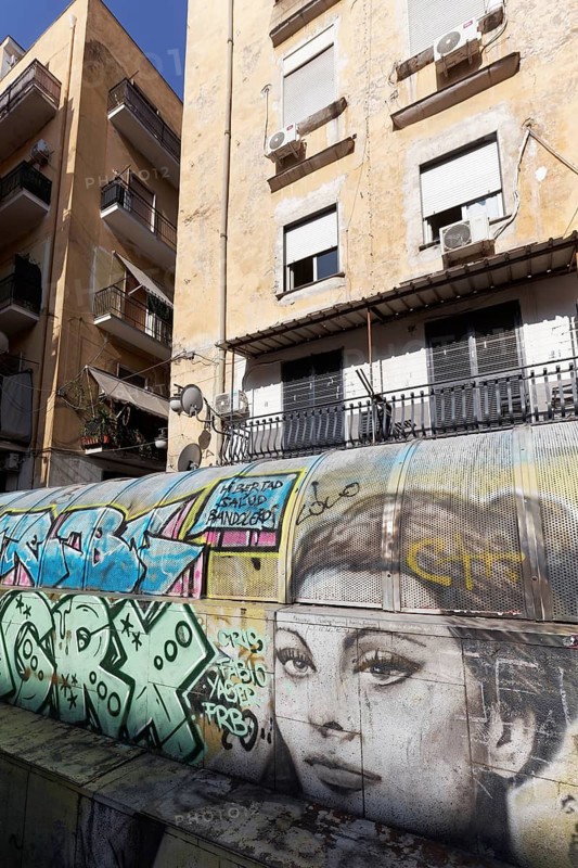 Graffiti with portrait of actress Sophia Loren, street art at Quartieri Spagnoli, Spanish Quarter, Naples, Campania, Italy