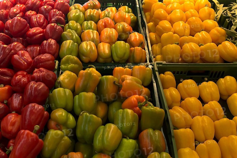 Sweet peppers in a supermarket, Bavaria, Germany