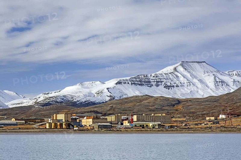 View over Pyramiden, abandoned Soviet coal mining settlement on Svalbard, Spitsbergen
