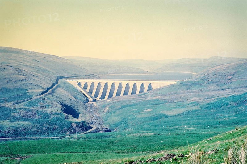 Nant y Moch dam and reservoir, Rheidol hydroelectric power station, Ponterwyd, Ceredigion, formerly Cardiganshire, North Wales, UK 1973