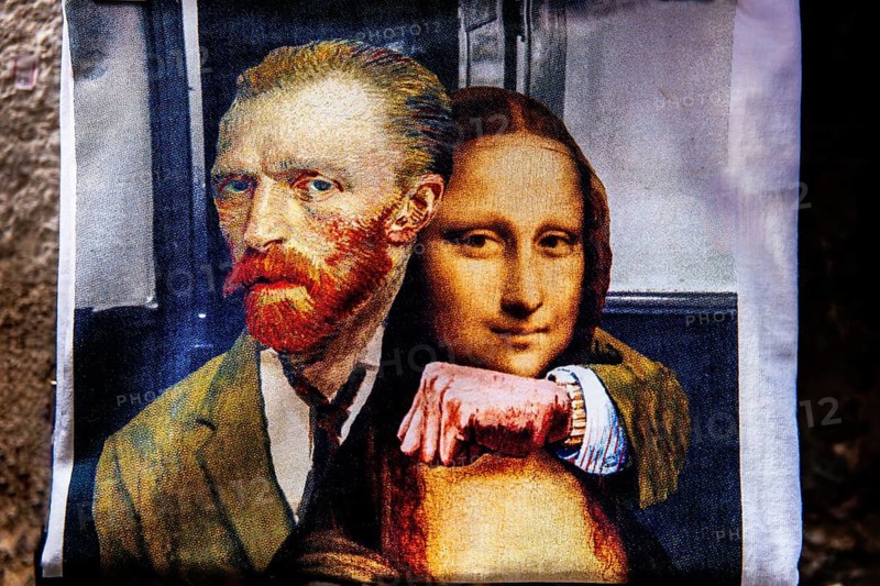 Shirt with Van Gogh and Mona Lisa depiction, Old Town of Budva, Montenegro, Budva, Montenegro