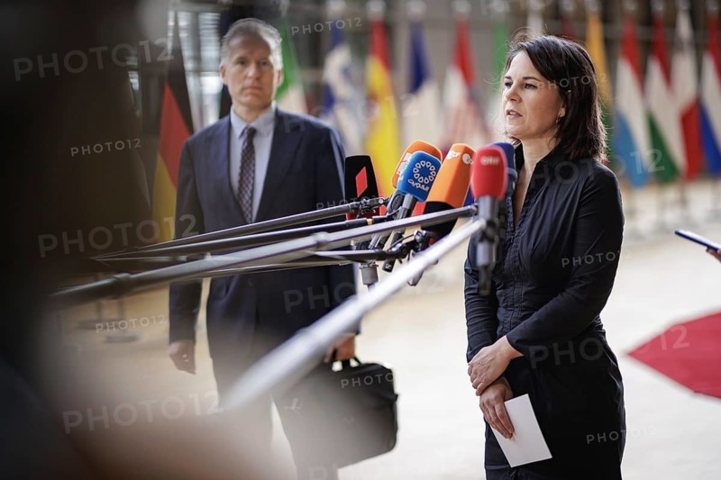 Annalena Bärbock, Federal Minister for Foreign Affairs, recorded at a doorstep in front of a working meeting of EU Foreign Ministers Brussels, 20.07.2023., Brussels, Belgium