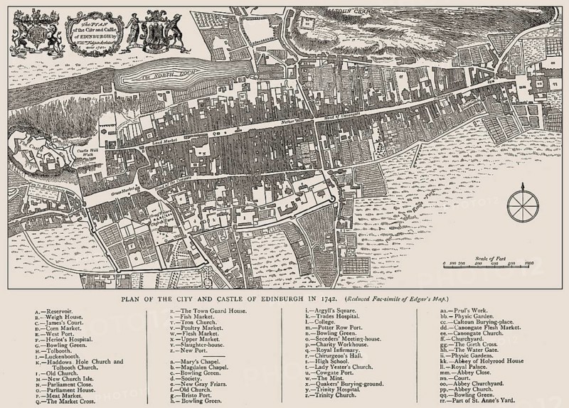 Plan of Edinburgh in 1742, Scotland, United Kingdom