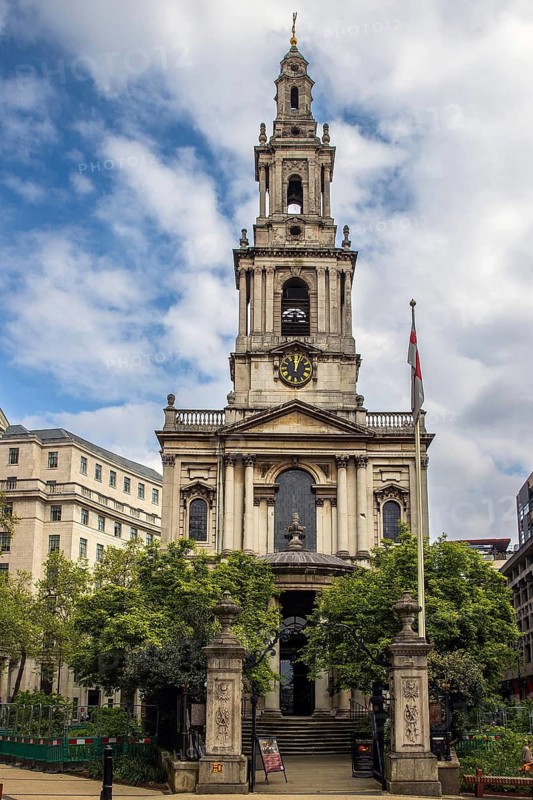 James Gibbs's baroque St Mary le Strand, his first major work, stands on a traffic island at the eastern end of the Strand, London, England, United Kingdom