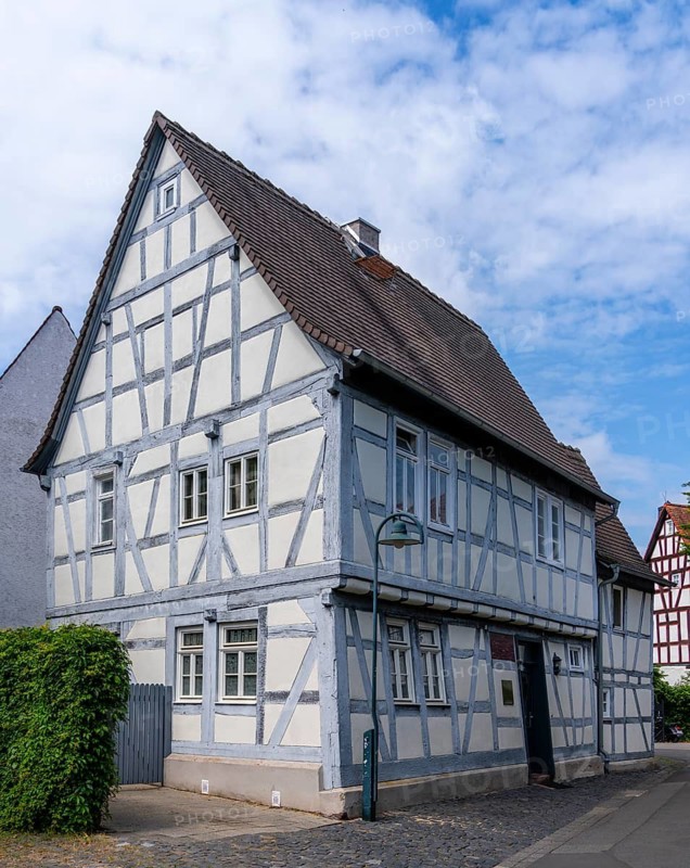 Historic half-timbered houses in the old town of Dreieichenhain, Hesse, Germany