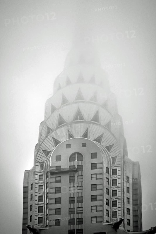 Tower of the Crysler Building in the fog, New York City, USA
