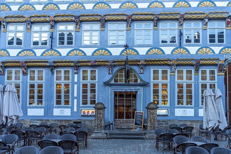 Half-timbered house Stiftsherrenhaus in the old town centre of Hamelin, Lower Saxony, Germany