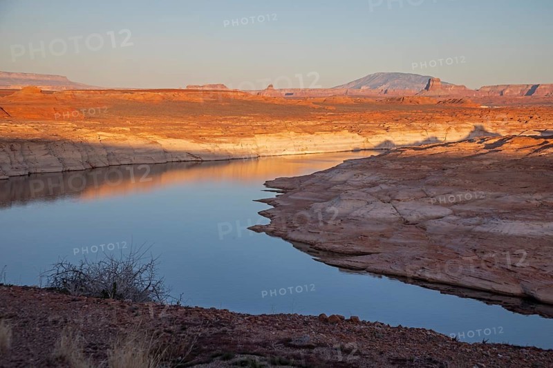Page, Arizona - The water reservoir behind the Glen Canyon Dam is only 27 percent full. White rock around the lake is the 'bathtub ring, ' which shows how dramatically the water has dropped