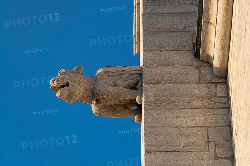 Mythological figure as gargoyle, medieval cathedral, Visby Cathedral, St Mary's Church, former Hanseatic city of Visby, UNESCO World Heritage Site, Gotland Island, Sweden