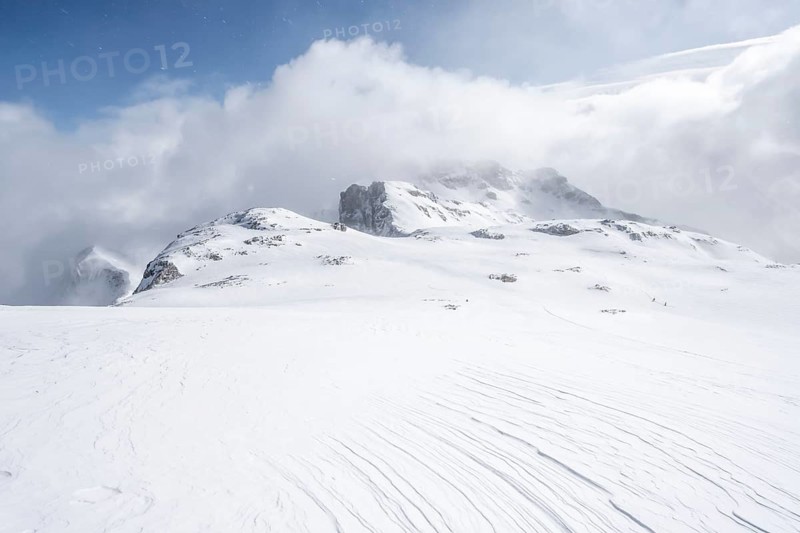 Snow-covered mountain landscape on the Wildhorn, cloudy mood, high tour, Bernese Alps, Bernese Oberland, Switzerland