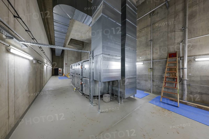 Oberhausen, Ruhr area, North Rhine-Westphalia, Germany - Ventilation system in industrial building, new construction of Oberhausen pumping station, Emscher conversion, new construction of Emscher AKE wastewater canal