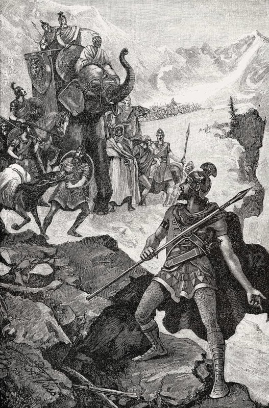 Hannibal Barkas, c. 246-183 BC, Carthaginian military commander trekking across the Alps