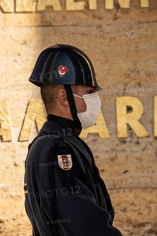 Ankara, Turkey. November 24th 2020 Turkish military guard wearing protective facemask due to the Covid-19 pandemic at the Anitkabir, memorial to Mustafa Kemal Ataturk, Ankara