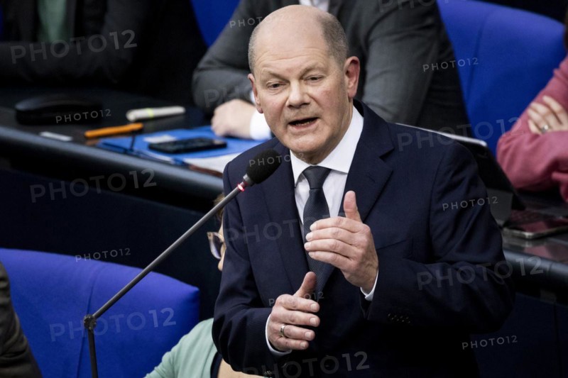 Olaf Scholz (SPD), Federal Chancellor, recorded during a questioning of the Federal Government in the German Bundestag in Berlin, 14 March 2024