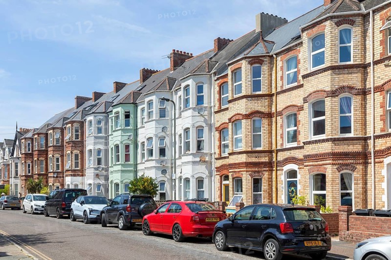 Historic three storey houses St Andrew's Road, Exmouth, Devon, England, UK