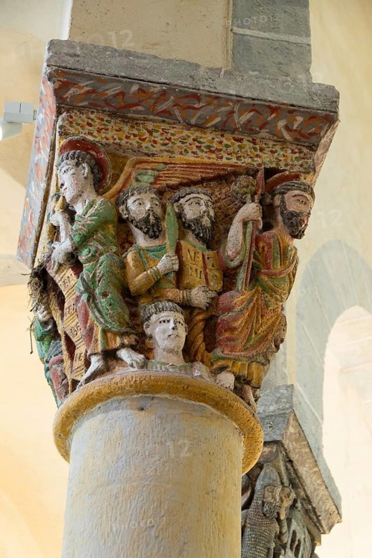 Capital of romanesque church of Saint Nectaire, The Damned, Puy de Dome, Auvergne Rhone Alpes, France