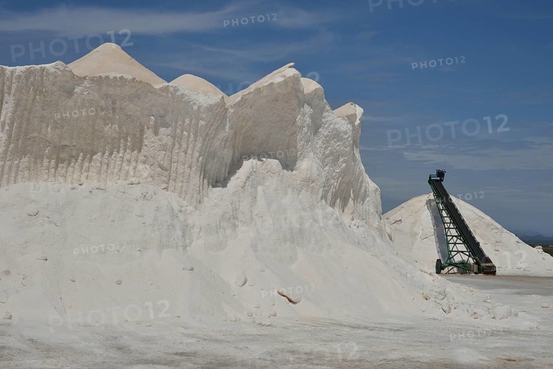 Mountain of sea salt, Salinas de Levante, Salines de Llevant, salt pans, Es Trenc, Majorca, Balearic Islands, Spain