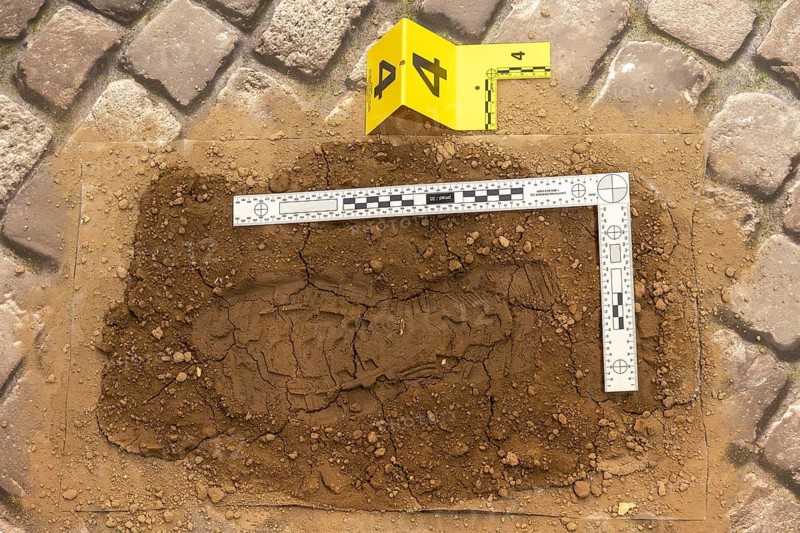 Symbolic photo police forensics shoe print, Bern, Switzerland