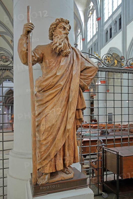 Saint Thomas Apostle, 17th century wooden sculpture, wood carving, Romanesque Altenberg Cathedral, interior view, Altenberg, Odenthal, Bergisches Land, North Rhine-Westphalia, Germany