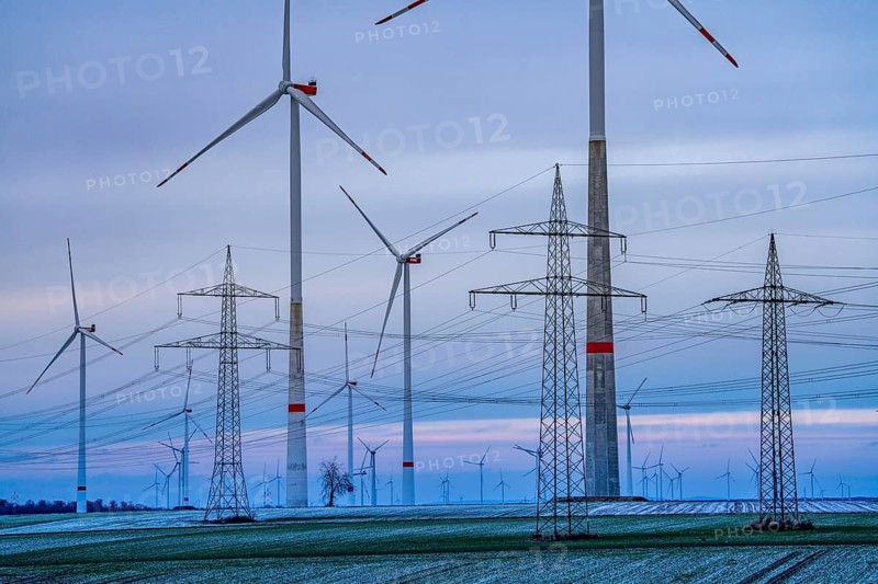 Wind farm, north of Marsberg-Meerhof, winter, slightly snowy landscape, North Rhine-Westphalia, Germany