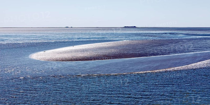 Schleswig-Holstein Wadden Sea National Park on the crossing from Föhr to Dagebüll at low tide, North Frisia, Germany