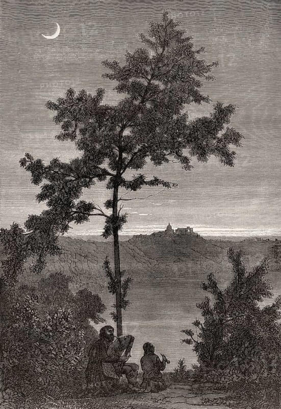 Lake Albano, the Papal Palace of Castel Gandolfo, Lazio, Italy, 19th Century