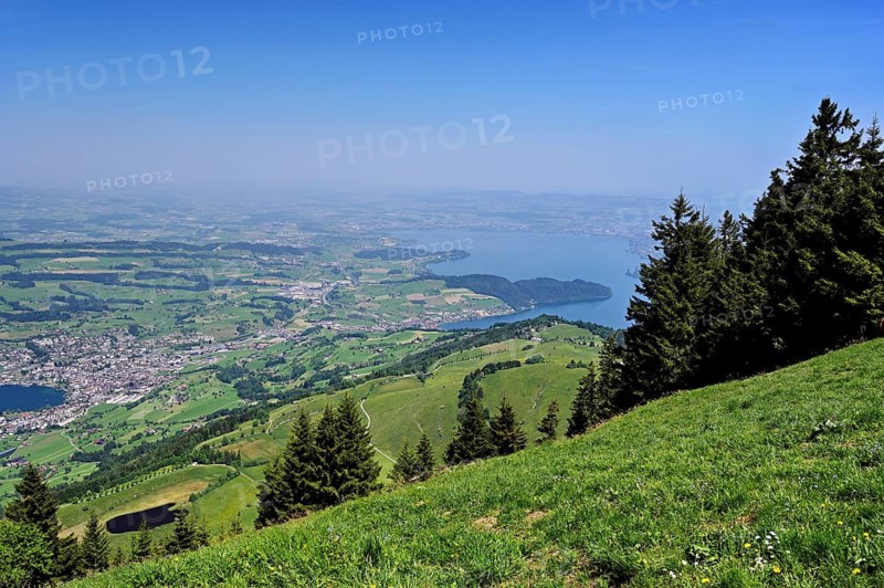 View from Rigi Kulm of the village of Küssnacht and Lake Zug, Canton of Lucerne, Switzerland