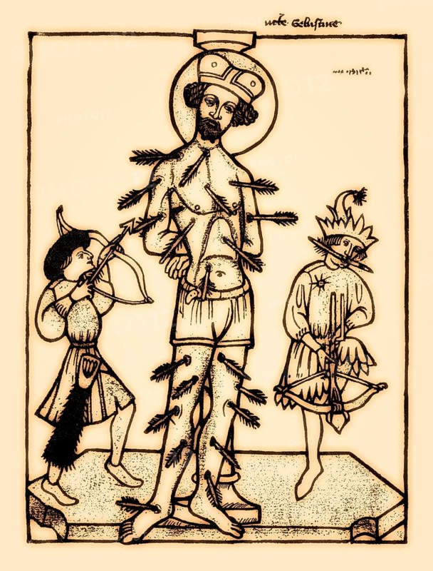 Saint Sebastian, wood engraving, 1410