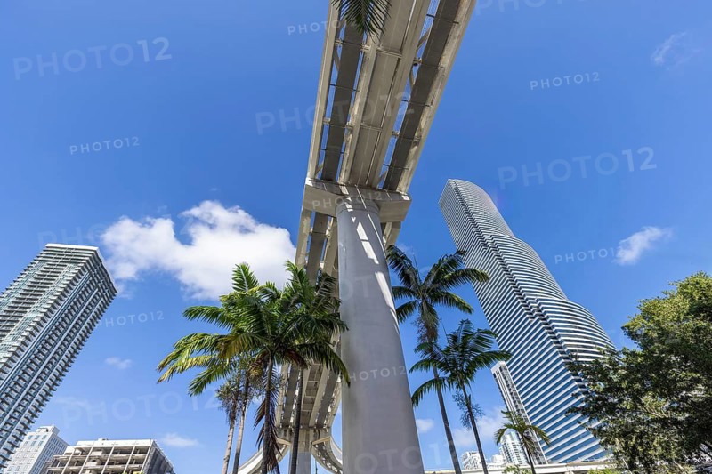Miami downtown financial skyline and business shopping center near Biscayne bay and South beach