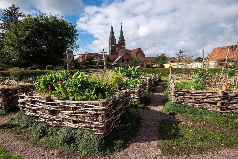 Monastery garden, Jerichow Monastery, considered the oldest brick building in northern Germany, Jerichow, Saxony-Anhalt, Germany
