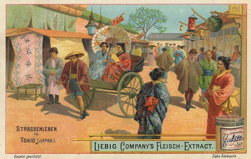 Picture series Street Life, Street Scene in Tokyo, Japan, with a rickshaw, Liebigbild, digitally restored reproduction of a collector's painting from around 1900, exact date unknown