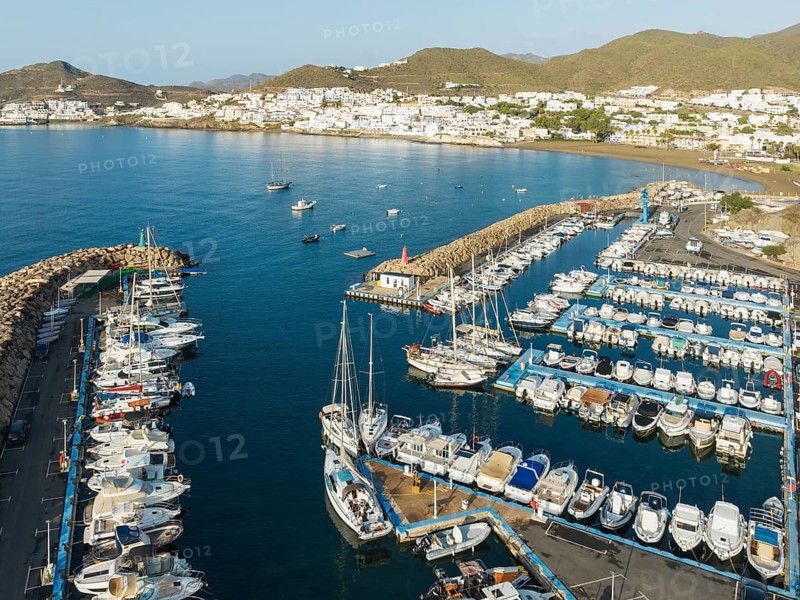 The marina of San José. Aerial view. Drone shot. Nature Reserve Cabo de Gata-Nijar, Almería province, Andalusia, Spain