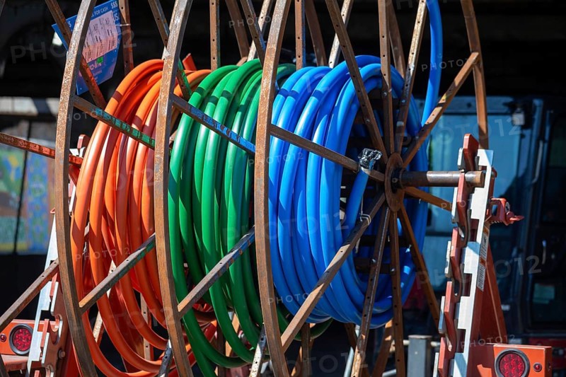 Detroit, Michigan - Coils of colorful flexible conduit on a construction site
