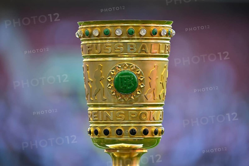 DFB-Pokal, trophy on podium, soccer Bundesliga, DFB-Pokal, MHPArena, MHP Arena Stuttgart, Baden-Württemberg, Germany